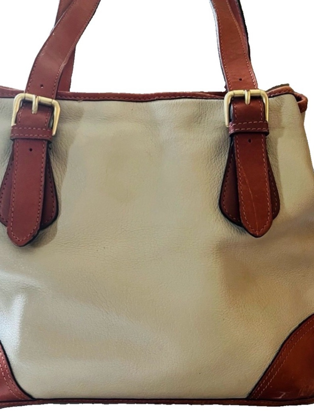 Liz Claiborne Vintage Cream and Brown Bag with Tan Leather Accents